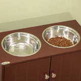 Raised dog feeding station with dog bowls