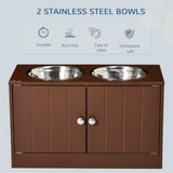 Raised dog feeding station with dog bowls