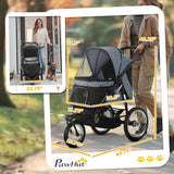 Pet stroller for small dogs gray 3-wheel design