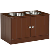 Raised dog feeding station with dog bowls