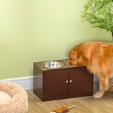 Raised dog feeding station with dog bowls